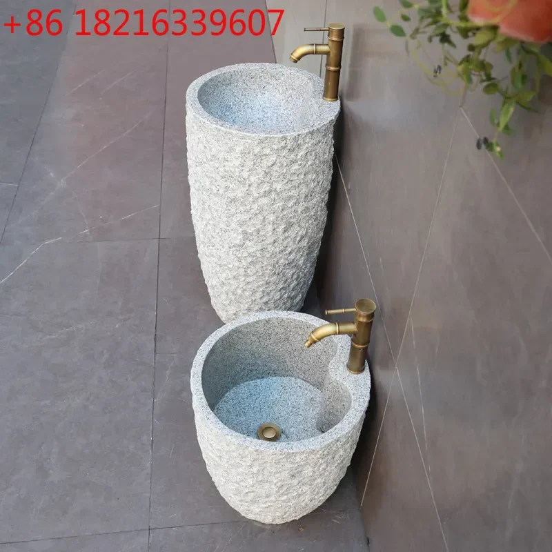 YAO Outdoor Marble Wash Basin Stone Column Integrated Sink for Garden Villa Courtyard Pool Floor to Ceiling Pedestal Lavatory