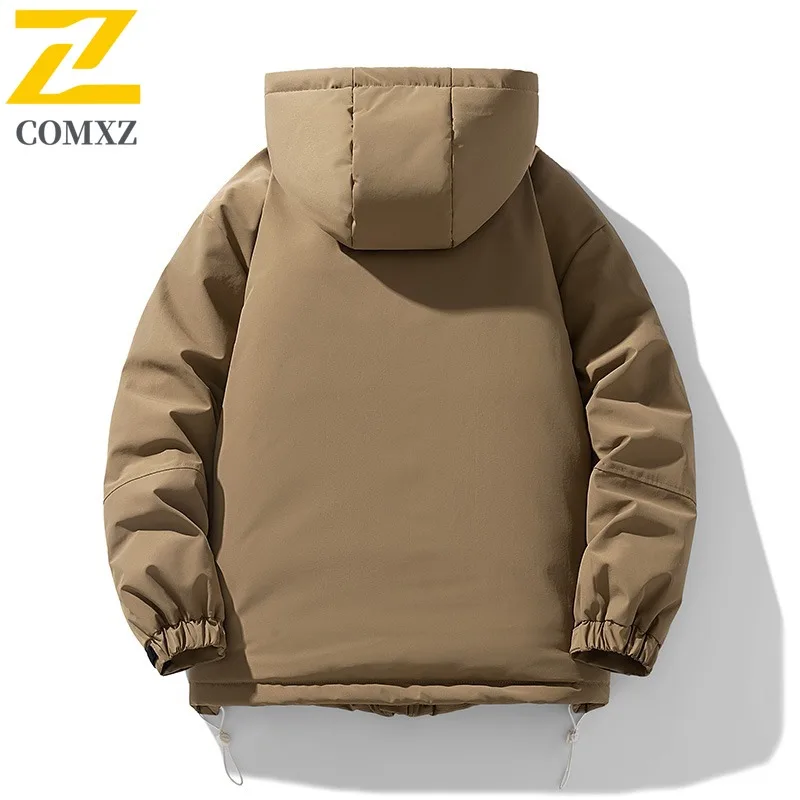 COMXZ 2025 Winter New Padding Coat Japanese Style Trendy Thickened Loose Fit Warm Hooded Cotton Coat Daily Cold Proof Outerwear