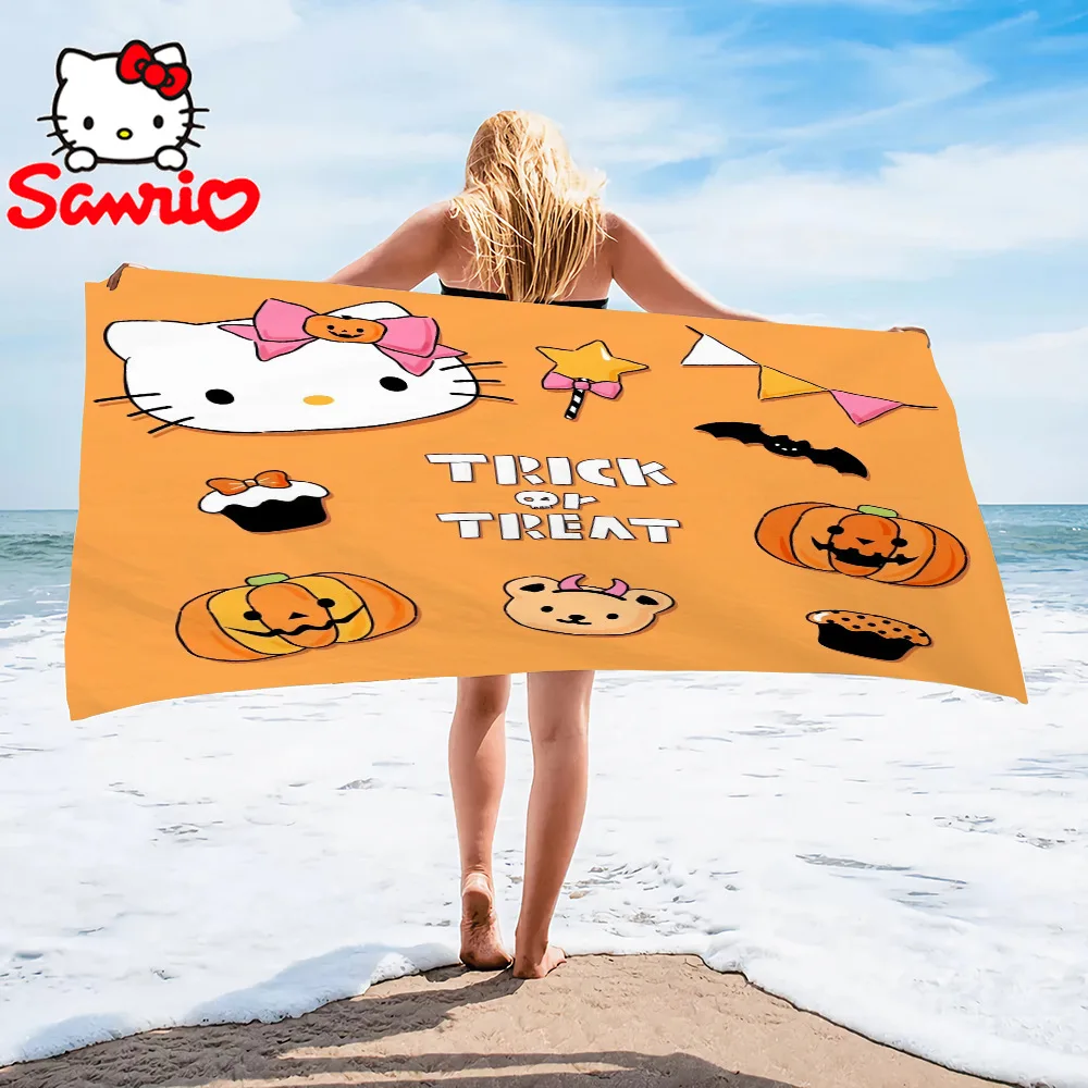 

Sanrio Cartoon Large Bath Towel Hello Kitty Kuromi Cinnamoroll Pure Cotton Absorbent Bath Towel Halloween Girl Cute Beach Towel