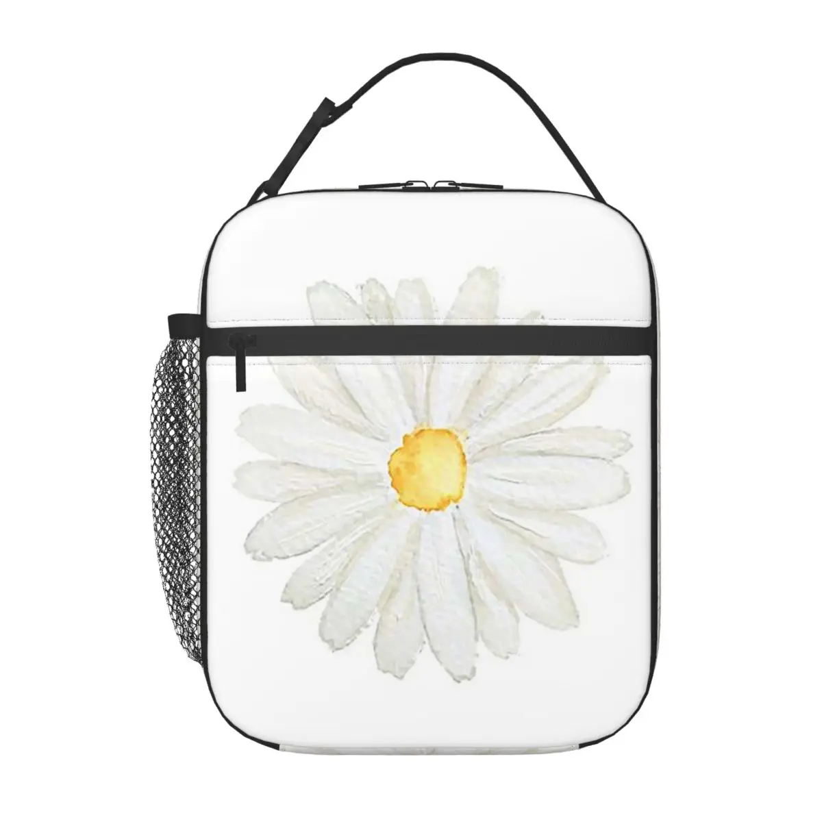 Hand Painted One Little White Daisy Watercolor Insulated Lunch Bag for Women Children Portable Food Boxes Thermal Lunch Box Tote