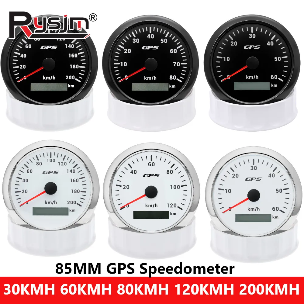 30~200KMH 7 Colors Backlight 85MM GPS Speedometer With GPS Antenna For Motorcycle Marine Boat 60kmh 120kmh Car Speed Meter Gauge