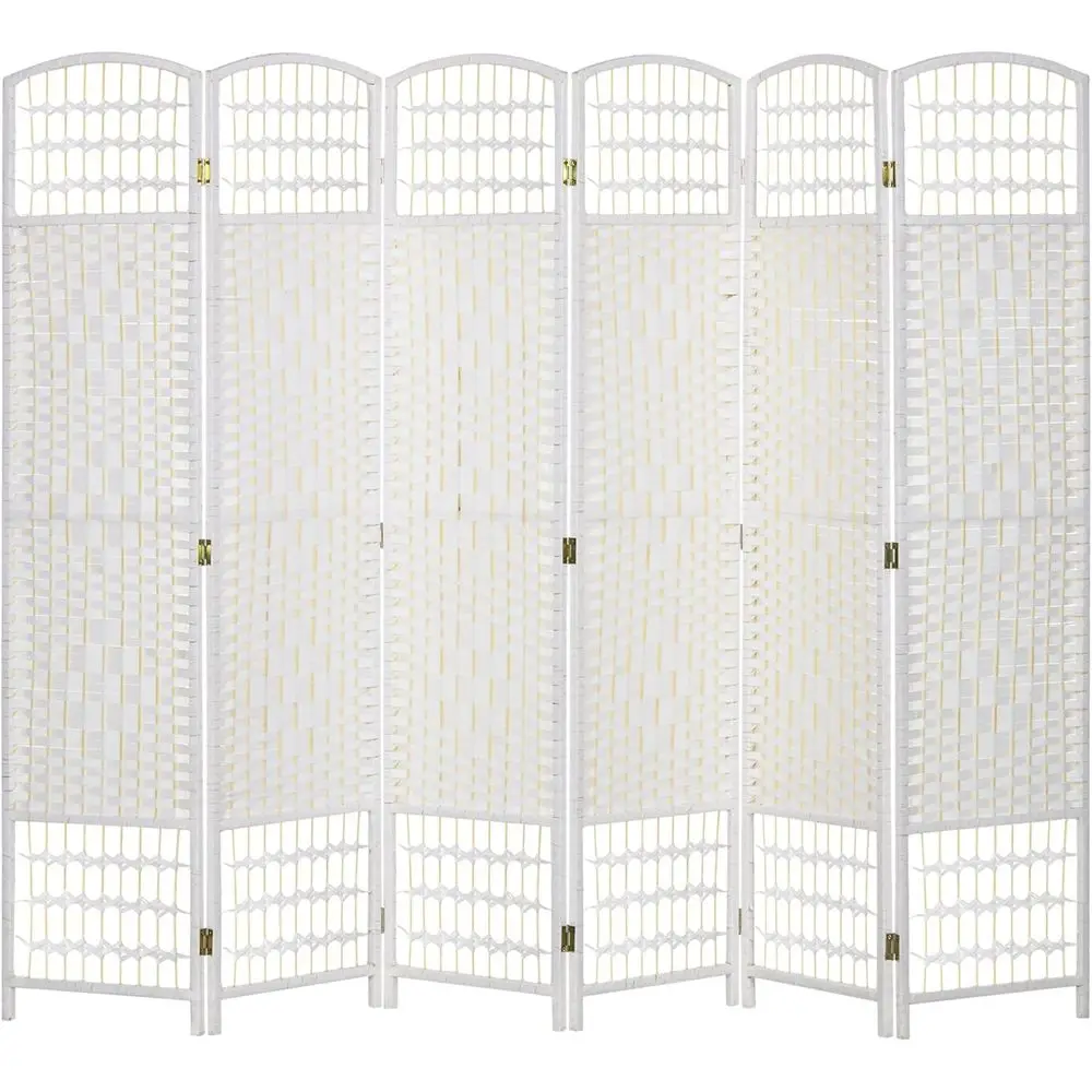 6-Panel White Room Divider, 5.6' Tall, Modern Wave Design Privacy Screen