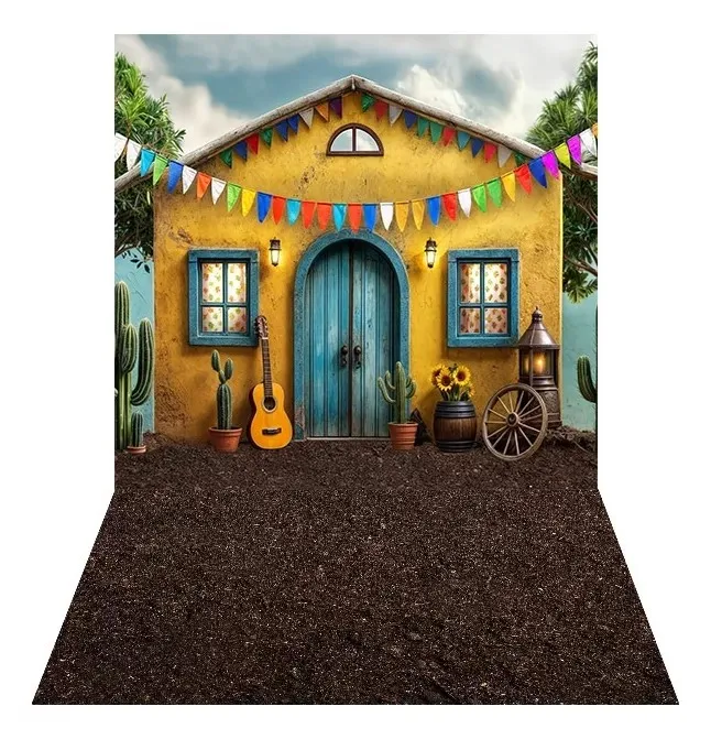 منزل العلم شجرة عباد الشمس الصبار الغيتار ريفي الخلفيات عالية الجودة الكمبيوتر طباعة جدار التصوير خلفيات الاستوديو