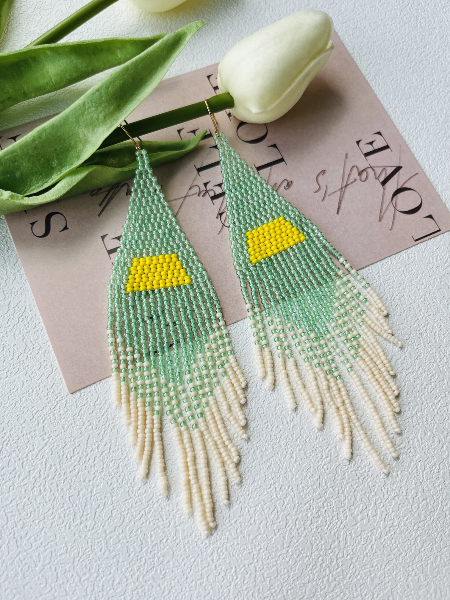 Rice bead earrings Tassel Sunrise Originality Design Gradient Hand knitting Bohemia Alloy Fashion Simple Beaded earrings