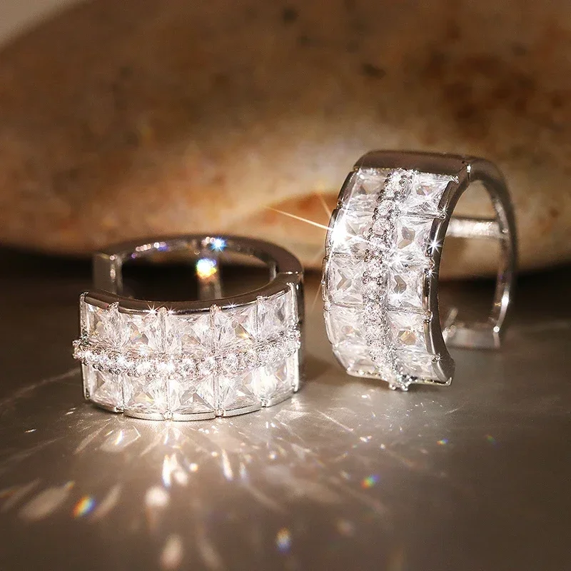 Huitan Dainty Chic Hoop Earrings with Dazzling Cubic Zirconia Fashion Bright Ear Accessories Charming Party Jewelry for Women