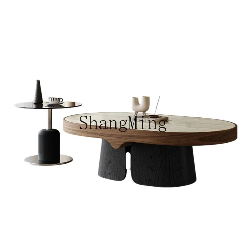

ZYY medieval style coffee table combination oval travertine living room household small apartment coffee table high sense