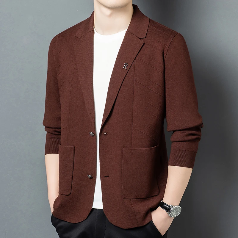 High-Quality Men's Fashionable Casual Knitted Collar Long Sleeve Button Coat Autumn Winter New Style Trendy All-Match Outerwear