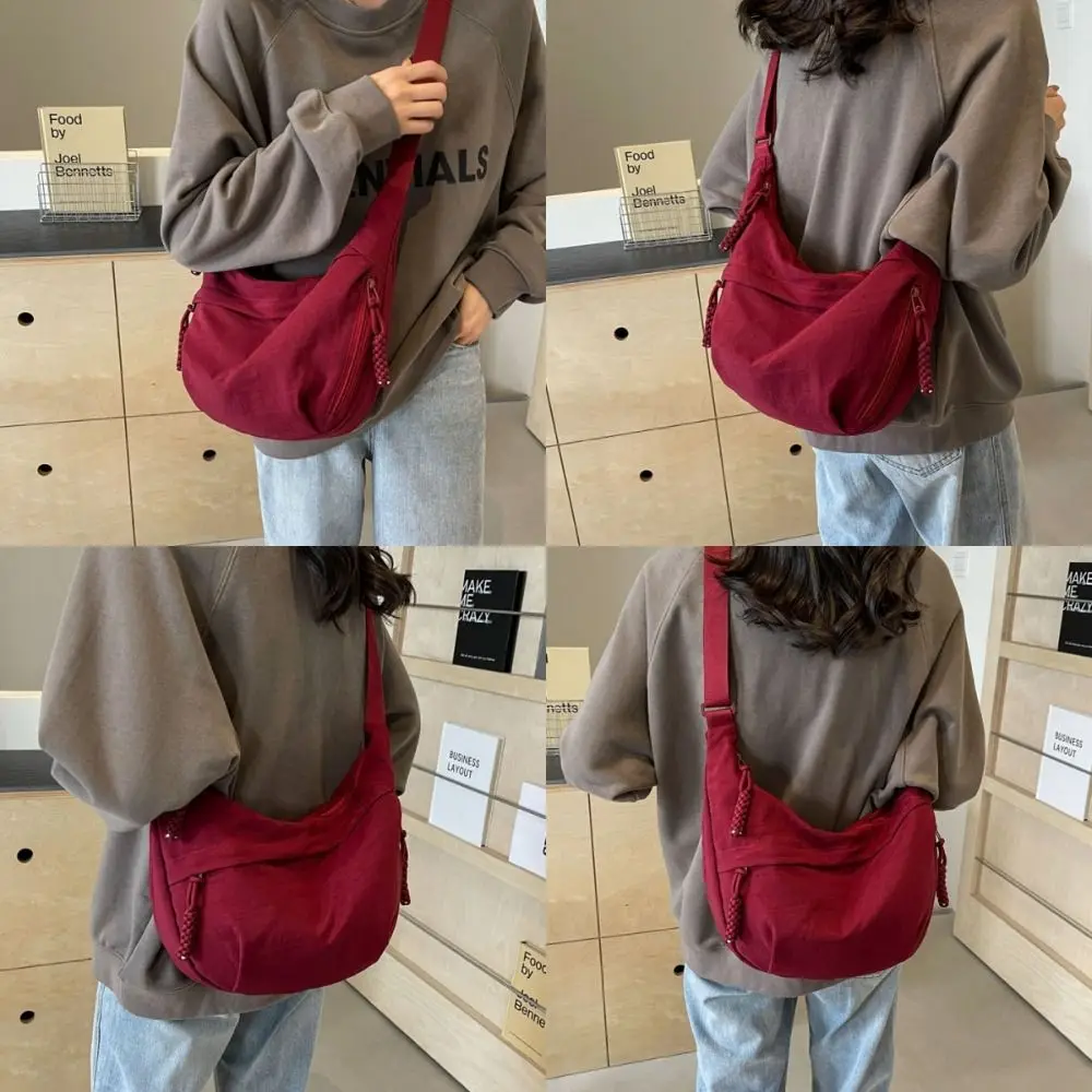 Versatile Canvas Crossbody Bags Large Capacity Korean Simplified Sports Hobos Bag Lightweight Solid Color Shoulder Bag Travel