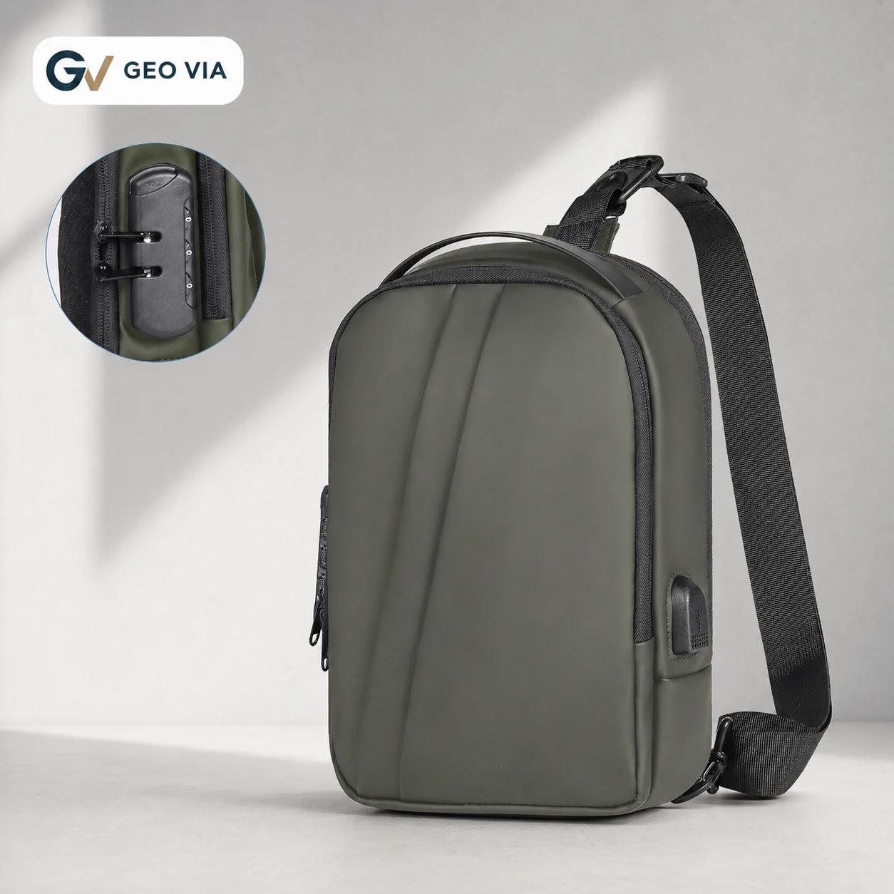 Image of Herren Anti-Diebstahl Umhängetasche mit Hartschale, Crossbody Brusttasche mit Zahlenschloss und USB-Ladeanschluss für 11-Zoll-Tablets, Alltags- und Reisegebrauch