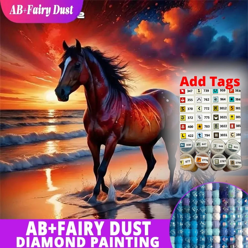 

AB Fairy Dust DMC stickers DIY Diamond Embroidery Horse Animal Painting Sunset Acrylic Craft Supplies Diamond Mosaic Seaside Dec