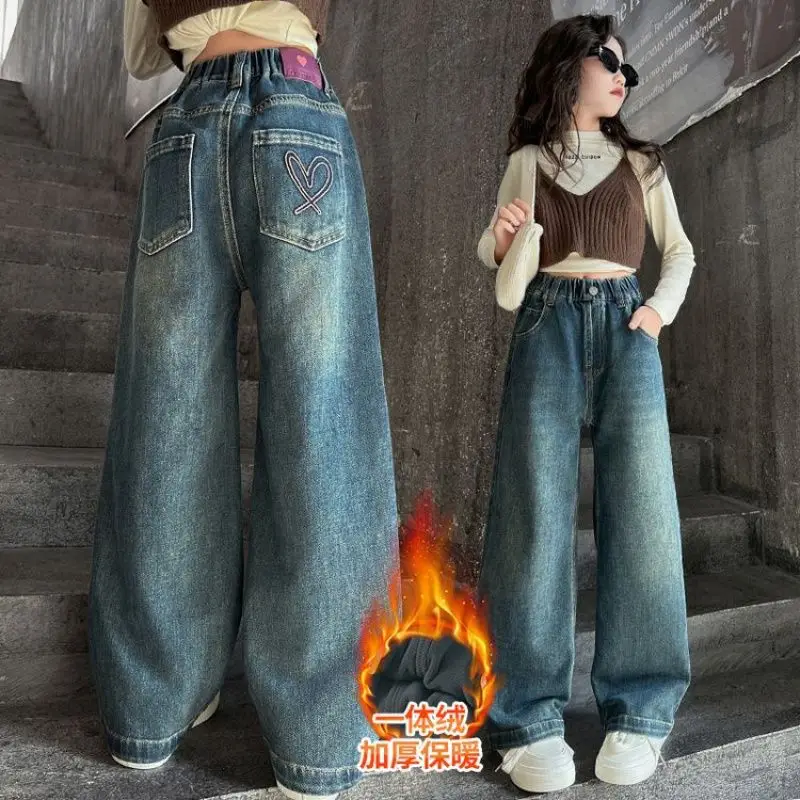 Wide Leg Jeans for Girls Spring Autumn Loose Vintage Straight Retro Pants Fashion Teenage Kids Trousers 6 8 9 10 11 12 14 Years