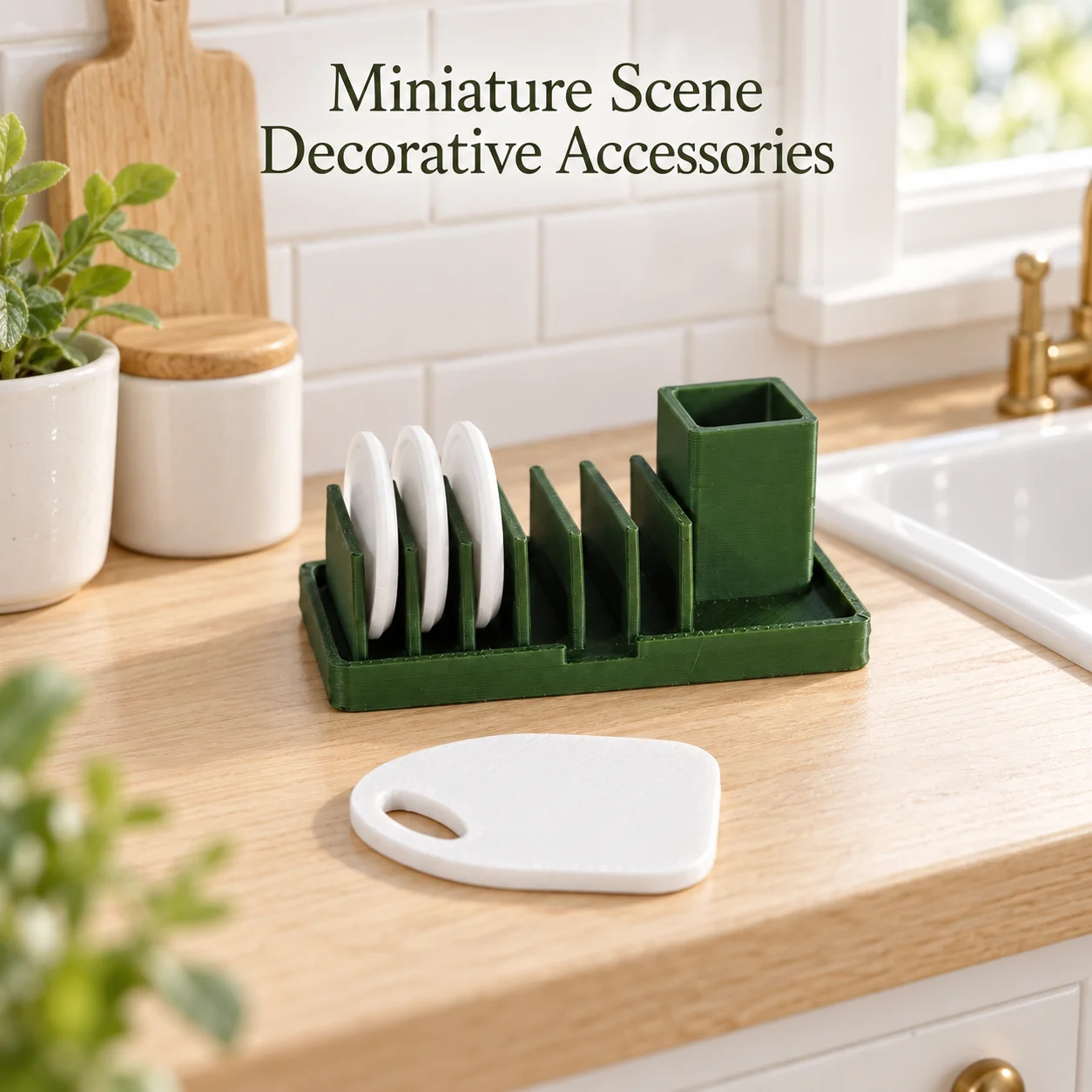 5 pcs Miniature draining rack for tableware, dollhouse kitchen, cabin and dining room scene setups, collection for miniaturists