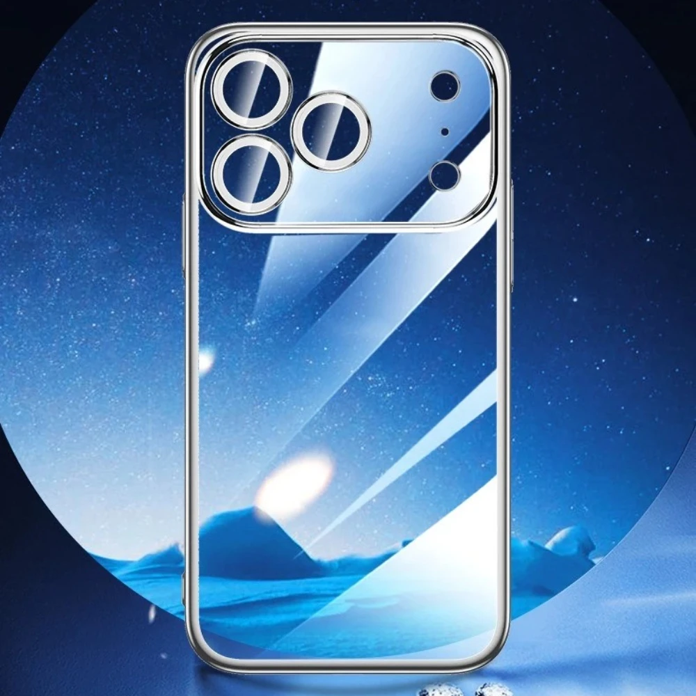 

Electroplating Phone Case for iPhone 17 Pro Max Air 16 Plus 15 Pro 14 13 Fine Hole Lens Bumper Clear Transparent PC Hard Cover