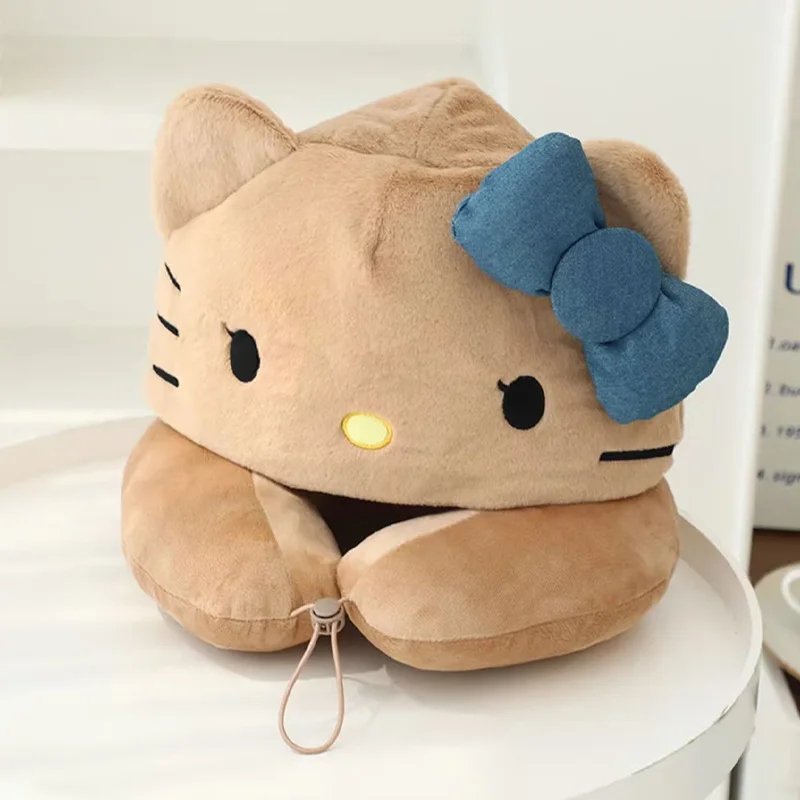 

Hello Kitty Hooded Neck Pillow Cartoon U-Shaped Pillow Portable Plush Support Winter Travel Cute Comfort Girl Gift