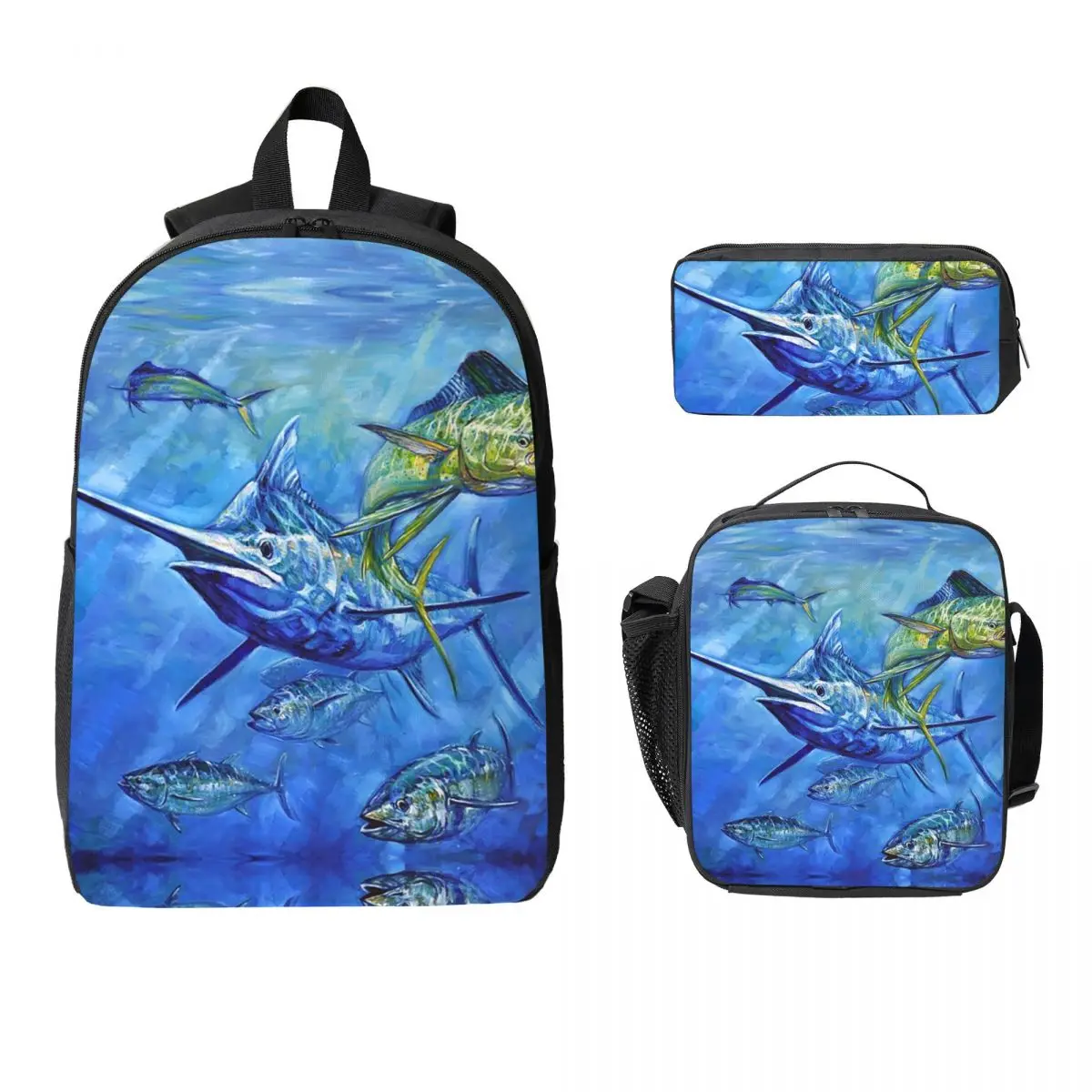 

Рюкзак Dorado, Marlin и Tuna, студенческая сумка для книг для мальчиков и девочек, школьная сумка, компьютерные сумки на плечо, изолированная сумка для обеда 3 шт., пенал