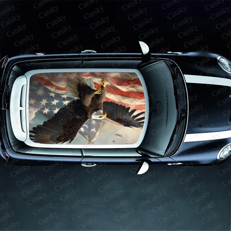 Eagle with American Flag Car Roof Sticker Wrap Racing SUV Accessories Packaging Painted PVC Custom Car Graphic Decal