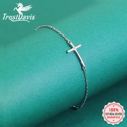 Trustdavis 100% 925 Solid Real Sterling Silver Fashion Women's Jewelry Cross Bracelet 15.5cm For Women Girl Lady Gift DA97