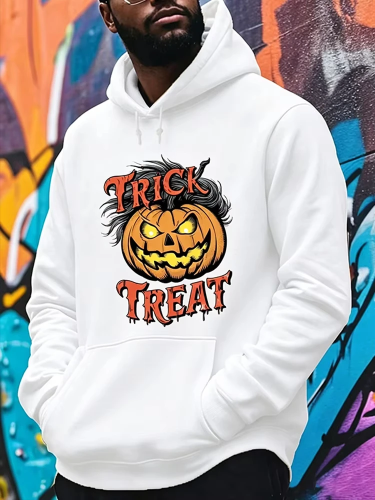Sudadera capucha estampado tres calabazas de Halloween malvadas estilovintage fuente goteante unisexoversizestreetwear Halloween