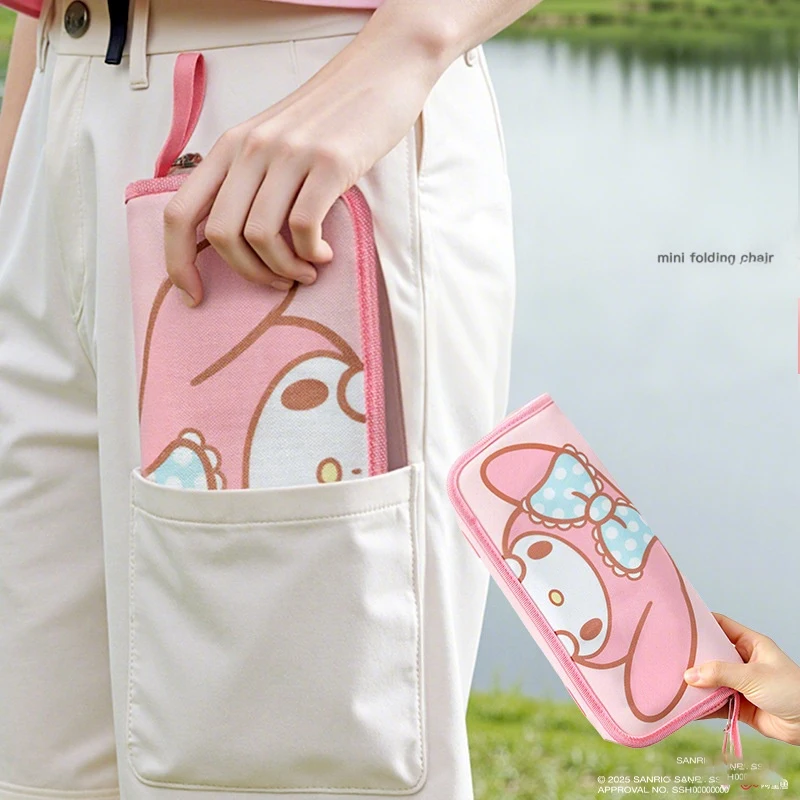 애니메이션 산리오 헬로 키티 마이 멜로디 시나모롤 쿠로미 접이식 스툴 귀여운 휴대용 야외 캠핑 펜 케이스 스툴