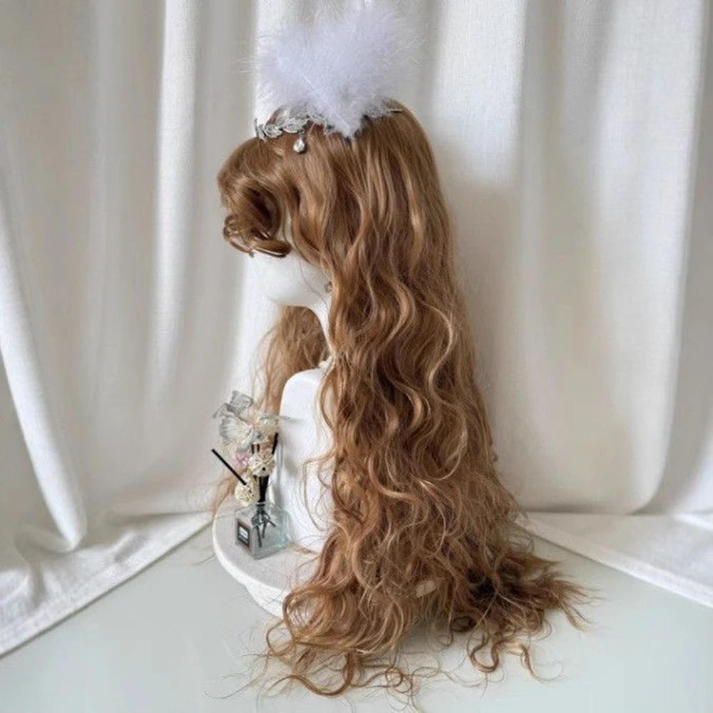 Peruca marrom, cabelo longo, cabelo artificial simulado, acessórios de jogo de anime, cosplay, arnês, cabelo liso, adereços para show de fotos