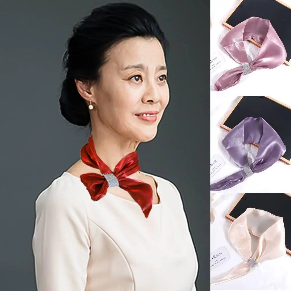 

Diamond Neck Guard Wraps Solid Color For Women Imitation silk Cross Neckerchief Silk Scarf Cross Scarves Satin False Collar