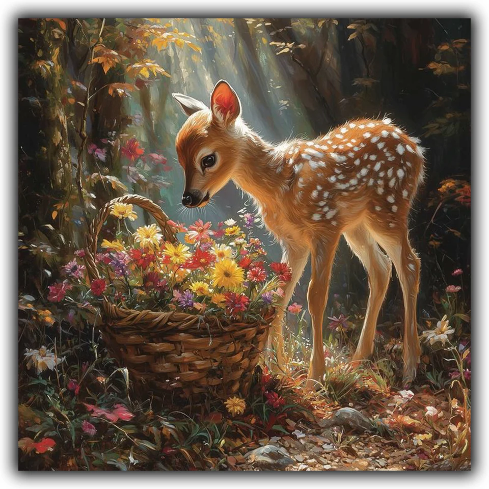 

5D DIY Diamond Painting Animal Deer Full Square Round Drill Mosaic Forest Landscape Home Decor Handmade Gift