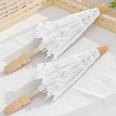 

2Pcs White Lace Parasol 15CM Cotton Wedding Photography Props Elegant Umbrella Tea Party Decorations Bride Accessory