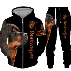 Fashion 3D Printed Dog Rottweiler Zipper Sweatshirt and Tracksuit Hoodie with Pants Streetwear Women Mens Clothes Chandal Hombre