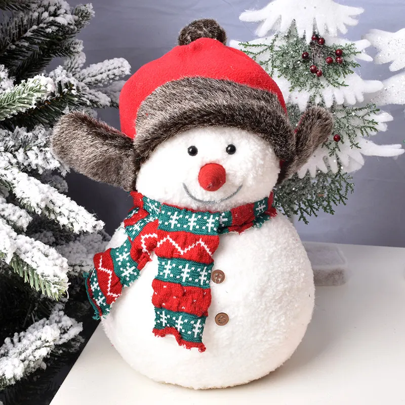Christmas Snowman Window Ornament Lei Feng Snowman Hat Decorative Ornament White Flocking Decorative Ornament Single Set