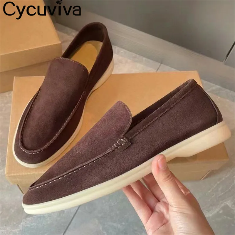 New Suede Flat Shoes For Men Casual Men's Loafers Outdoor Mules Sneakers Round Toe Summer Walk Shoes Male Comfort Driving Shoes