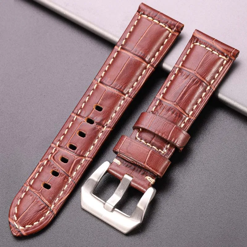 DUTRIEUX Gennuine Leder Uhr Band 5 Farben Krokodil Muster Frauen Männer 20mm 22mm 24mm Strap mit Silber Schwarz stahl Schnalle Armband 10