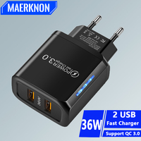 2 USB Charger 36W Fast Charging Double USB Quick Charge 3.0 for Samsung Xiaomi 14 HUAWEI OPPO Oneplus Mobile Phone Wall Adapter