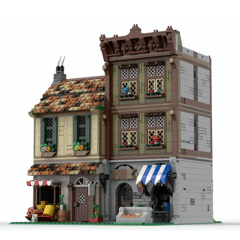 City Street View Moc Building Blocks Hardware & Grocer Model Technology Brick DIY Assembly Construction Toy Holiday Set Gifts