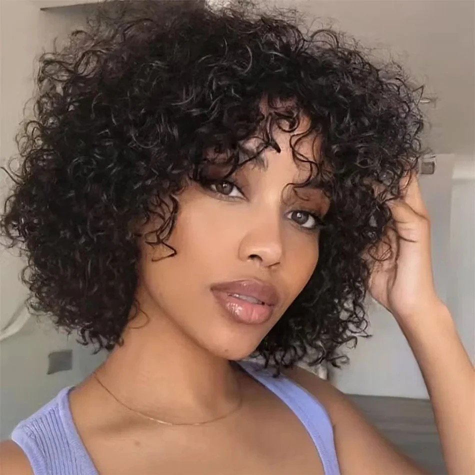 

180% Density Pixie Curls Wigs Human Hair Glueless Wigs for Women Human Hair Short Curly Machine Made Wig 6 Inches