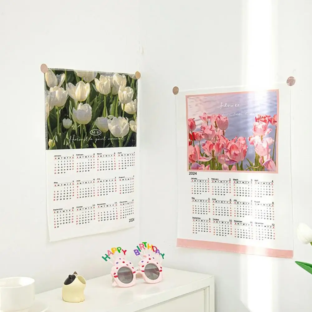 2024 Calendar Hanging Cloth Soft Rich Color Exquisite Pattern Easy Install Decorative Wall Tapestry Background Calendar