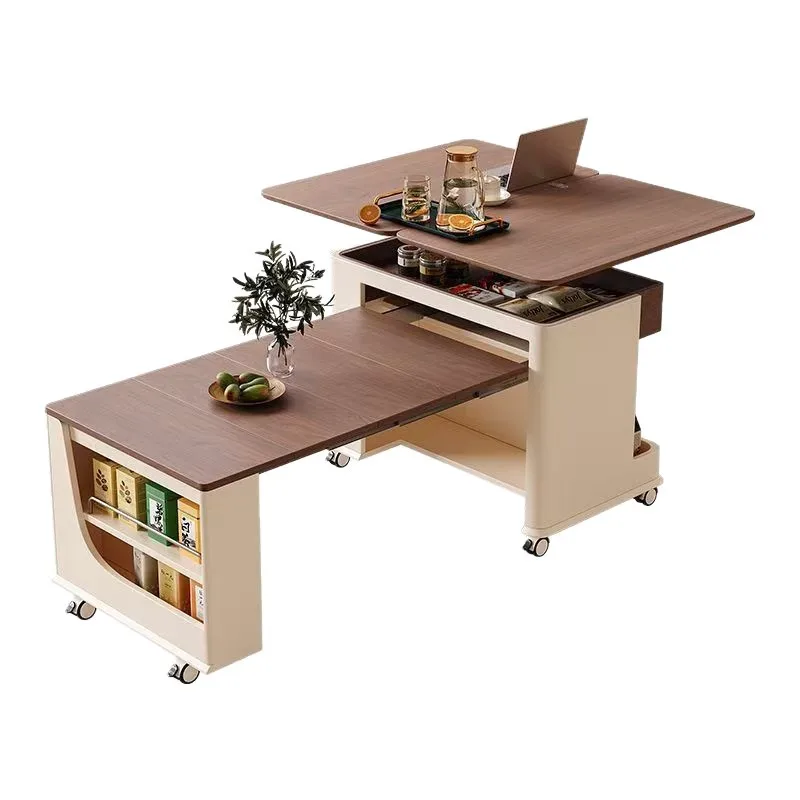 Movable coffee table, living room for home use, medieval cream wind, liftable folding trolley, sofa side table
