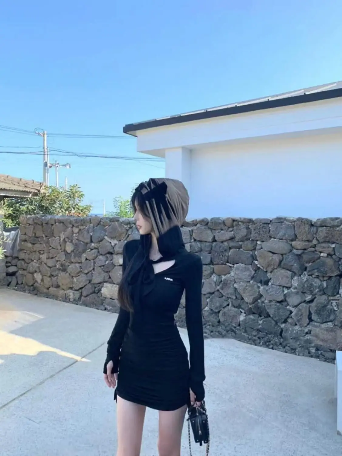 Vestidos de manga comprida vestido feminino casamentos outono malhas com nervuras em camadas painéis abotoados gola alta linha h estilo grunge elegante