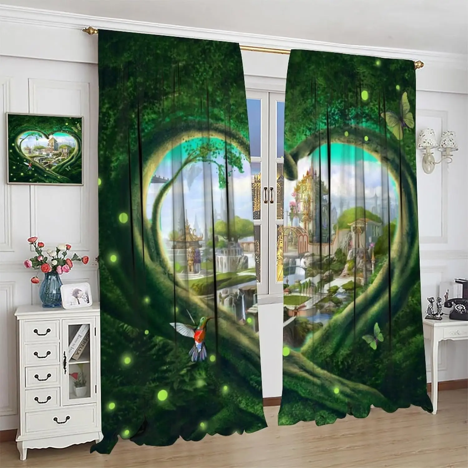 Magic Forest Curtain Fantasy Castle Fairy Tale Wonderland Romantic Valentine's Day Plants Flowers for Girls Boys Living Room