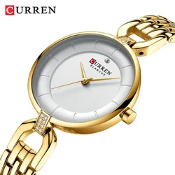 CURREN 9052 Classic Brand Women's Quartz Watch Simple Business Gold Stainless Steel Strap Waterproof Casual Ladies Watches