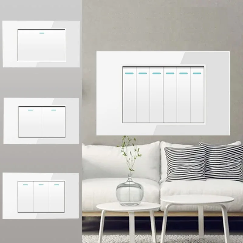 

White Tempered Glass 118 US Standard Brazil Panel Wall Switches 1Gang 2Gang 3Gang 4Gang 5Gang 6Gang Doorbell Light Switch