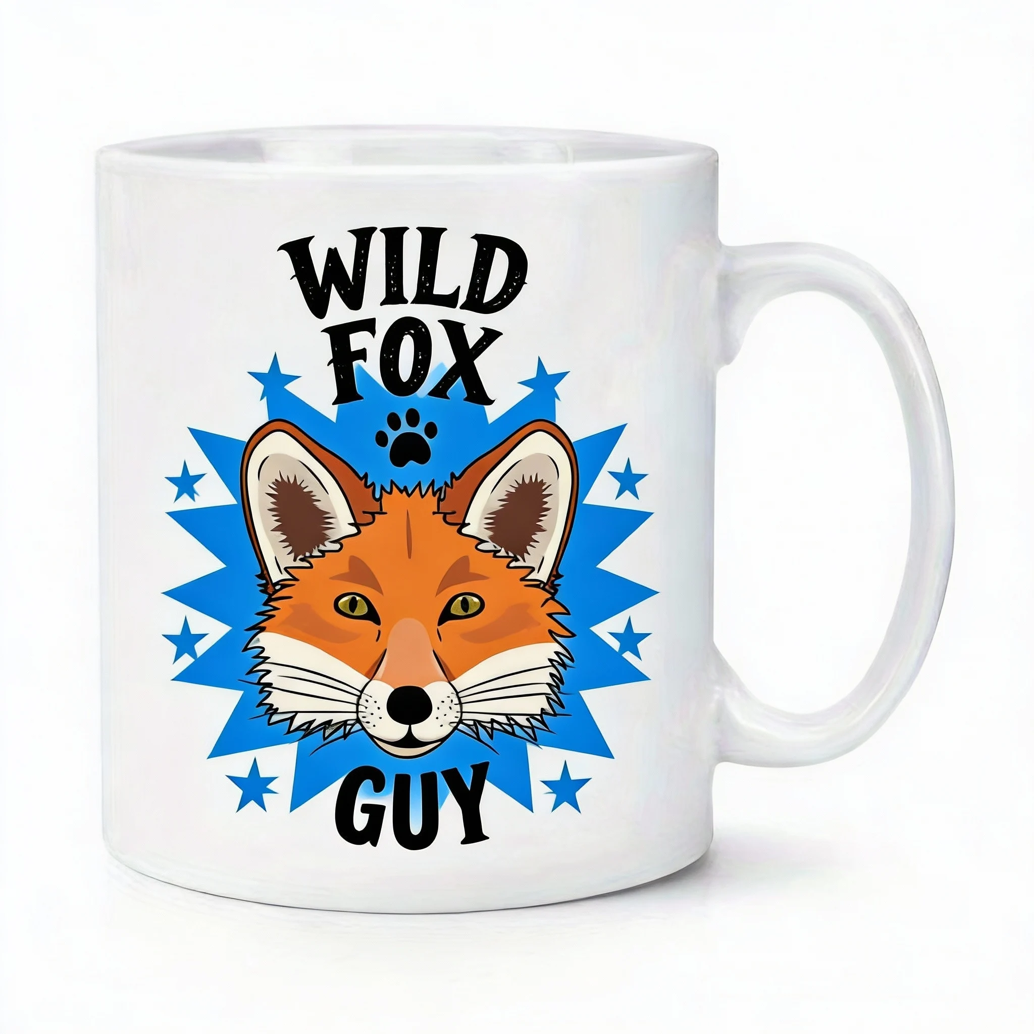 Funny Fox Coffee Mug 320ml – Whimsical Starry Fox Design on White Ceramic Cup, Gift for Her, Microwave Safe