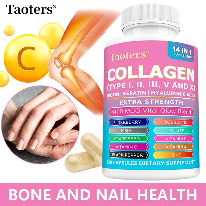 14-in-1 Supplement - Collagen Types I, II, III, V and X, Biotin, Capillary Vitamin, Hyaluronic Acid - Supports Skin, Hair, Nails and Joints