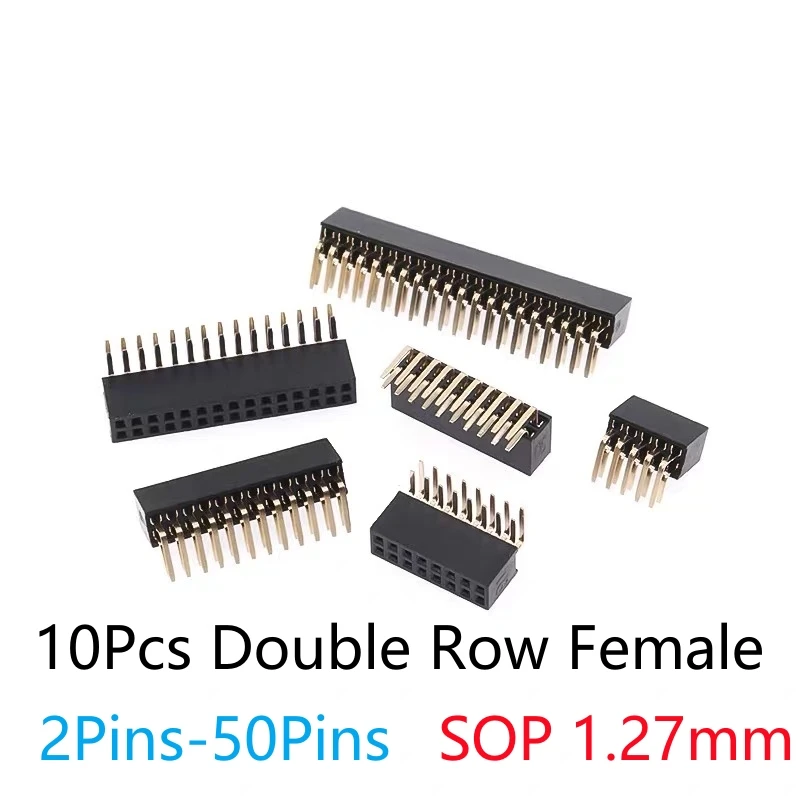 10Pcs 1.27mm SOP 2*2 3 4 5 6 8 10 12 15 20 40 50 Pins Female Header Socket Solderless Double Row Pinheader Connector for Pcb DIY