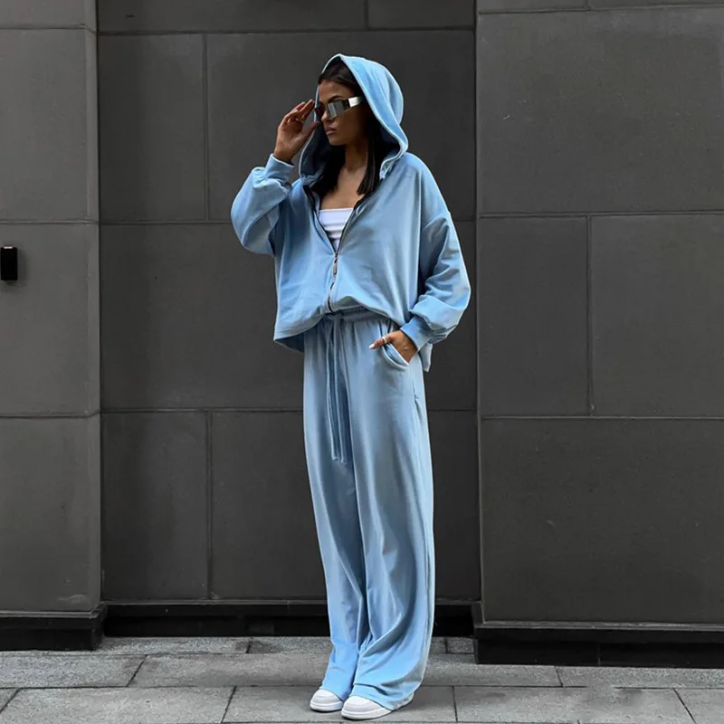 Spring Tracksuit Women Two Piece Set - Oversized Hoodie Sweatpants Solid Color Sportswear Suit Casual Sweatshirt Trouser Set