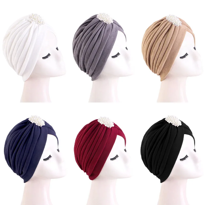 Luxe Tulband Head Wrap Hoed Met Kralen Hanger Vrouwen Islamitische Innerlijke Hijab Caps Arabe Wrap Hoofd Femme Musulman Turbante Indian Hoed