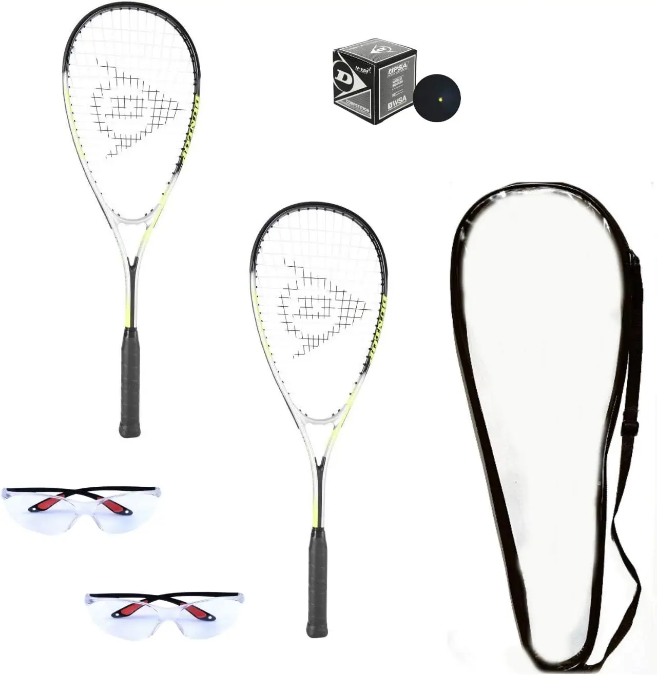 Sports Beginner Squash Racquet Set (Includes 2 Racquets, 2 Eyeguards, 1 Ball, Cover)