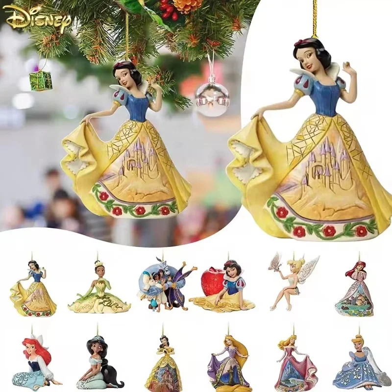 Disney ação anime figura princesa bonecas pingente enfeites de natal árvore de natal plana pendurado decora presentes navidad artesanato brinquedos