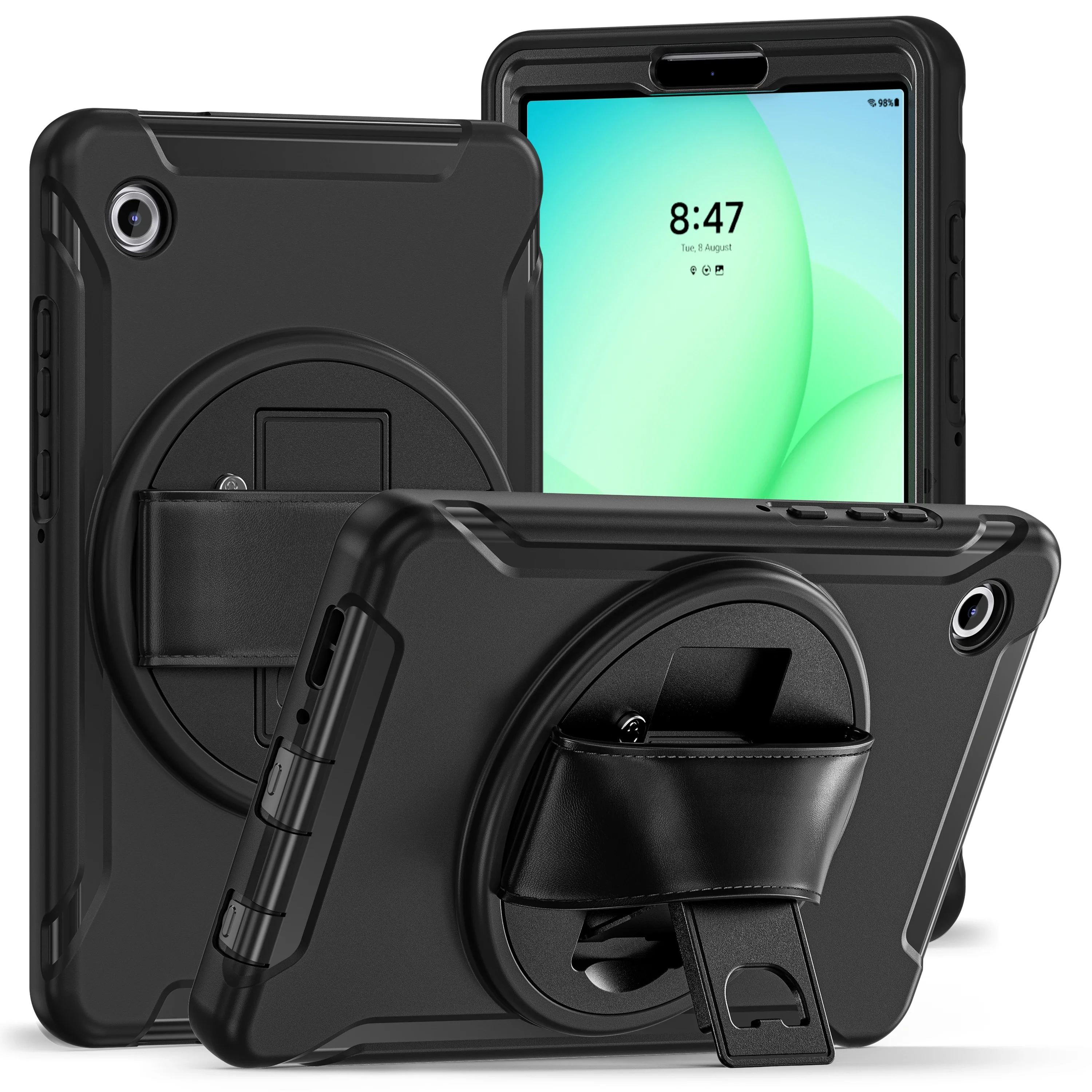 

for Samsung Tab A11 Case SM-X133/X135 8.7 inch 2025,Heavy Duty Silicone Tablet coverwith Pencil Holder/Rotating Stand/Handle