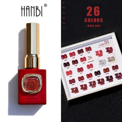 HANBI 26 Color Rose Red Gel Nail Polish Nail UV Gel Varnish Soak Off Gelpolish LED Gel Varnish Nail Art Lacque Primer 15ML
