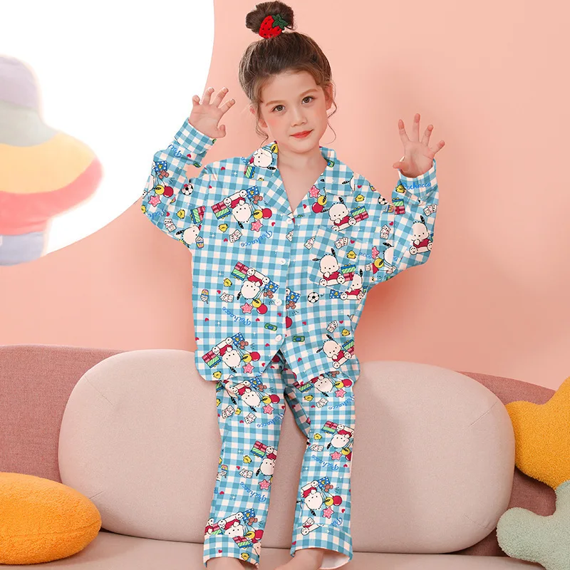 Cute Pochacco Girls Pajama Sets Trendy Print Comfortable Soft Sleep Clothes Kid Breathable Skin Friendly Housewear Autumn Winter